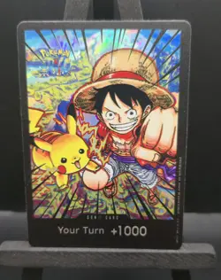 Pokemon X One Piece Non-TCG Monkey D. Luffy & Pikachu DON Holofoil DISPLAY Card - Image 3