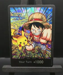 Pokemon X One Piece Non-TCG Monkey D. Luffy & Pikachu DON Holofoil DISPLAY Card - Image 4