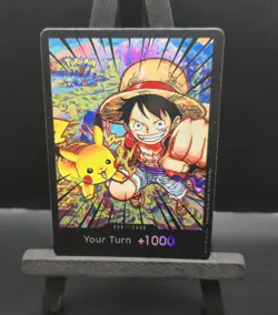 Pokemon X One Piece Non-TCG Monkey D. Luffy & Pikachu DON Holofoil DISPLAY Card - Image 5