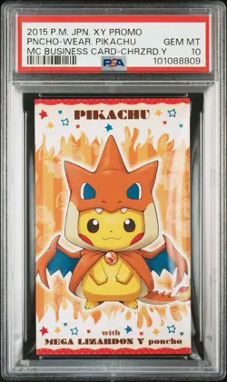PSA 10 Pokemon 2015 Japanese Poncho Wearing Pikachu Business Card Charizard Y - Image 1