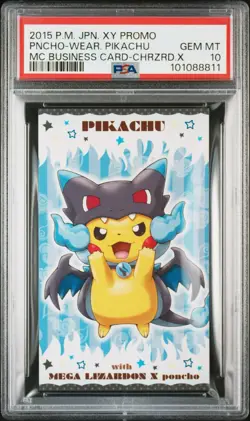 PSA 10 Pokemon 2015 Japanese Poncho Wearing Pikachu Business Card Charizard X - Image 1