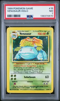 1999 POKEMON BASE SET UNLIMITED #15 VENUSAUR-HOLO PSA 7 - Image 1