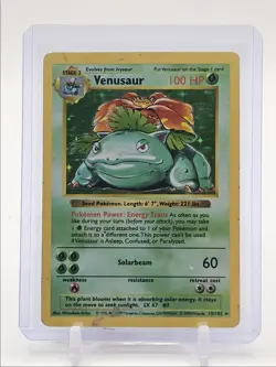 VENUSAUR 1999 POKEMON SHADOWLESS BASE SET HOLO RARE A 15/102 Q3626 - Image 1