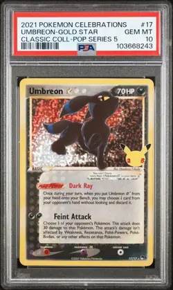 PSA 10 GEM MINT Umbreon Celebrations Classic Collection Holo Pokemon Card 17/17 - Image 1