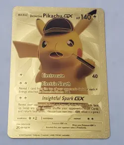 Pokemon Card TCG Multi-Color Gold Foil Fan Art Card Detective Pikachu GX 066/100 - Image 1