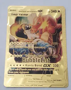 Pokemon Charizard and Blastoise GX 340hp GOLD Foil Fan Art Collector Card. - Image 1