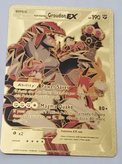 Team macmas Groudon EX Power Saver Magma Quake Gold Foil Fan Art Pokemon Card - Image 1