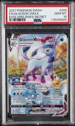 2021 POKEMON SWORD & SHIELD EVOLVING SKIES SECRET FULL ART/GLACEON VMAX PSA 10 - Image 1