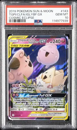 2019 POKEMON SUN & MOON COSMIC ECLIPSE TOGEPI & CLEFFA & IGGLYBUFF GX PSA 10 - Image 1