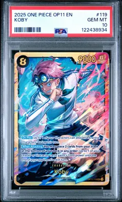 2025 One Piece OP11-119 Koby Secret Rare A Fist of Divine Speed Foil PSA 10 - Image 1
