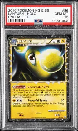 2010 POKEMON HEARTGOLD & SOULSILVER UNLEASHED #86 LANTURN-HOLO PSA 10 - Image 1