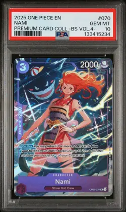 2025 ONE PIECE #070 PCC PREMIUM BEST SELECTION VOL 4 GENGAR NAMI PSA 10 GEM MINT - Image 1