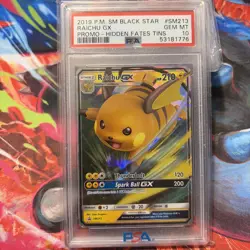 2019 POKEMON SM BLACK STAR PROMO HIDDEN FATES TINS #SM213 RAICHU GX PSA 10 - Image 1