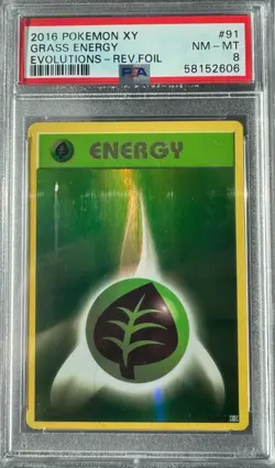 GRASS ENERGY REVERSE HOLO 91/108 PSA 8 XY EVOLUTIONS POKEMON 2016 NM-MT - Image 1