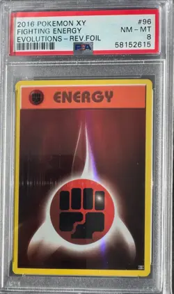 FIGHTING ENERGY REVERSE HOLO 96/108 PSA 8 XY EVOLUTIONS POKEMON 2016 NM-MT - Image 1