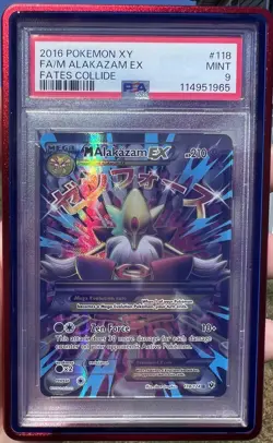 2016 POKEMON XY FATES COLLIDE #118 FA/M ALAKAZAM EX PSA 9 - Image 1