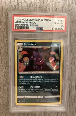 2019 POKEMON SUN & MOON UNBROKEN BONDS #117 GRENINJA HOLO PSA 10 LOW POP - Image 1