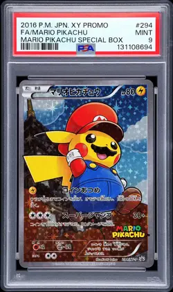 2016 POKEMON JPN XY PROMO MARIO PIKACHU SPECIAL BOX FULL ART/MARIO PIKACHU PSA 9 - Image 1