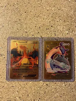 Pokemon Textured Gold Foil Fan Art Pokemon (lot Of 2 Cards) ￼ Pokemon - Image 1