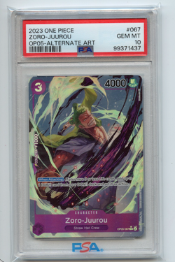 2023 One Piece OP05-067 Zoro-Juurou Alt Art PSA 10 Alternate Rare Awakening Era - Image 1