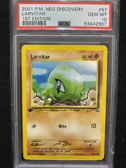 2001 Pokemon Neo Discovery 1st Edition Larvitar 57/75 PSA 10 Gem Mint - Image 1
