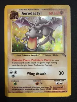 Pokemon TCG Aerodactyl Holo Rare Card 1/62 Fossil Unlimited MP/HP Vintage WOTC - Image 1