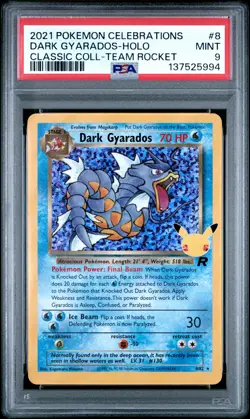 PSA MINT 9 - 2021 POKEMON CELEBRATIONS TEAM ROCKET 8 DARK GYARADOS HOLO - Image 1