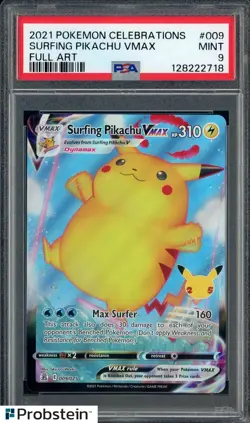 #2 2021 Pokemon Celebrations Full Art #009 Surfing Pikachu VMax PSA 9 MINT - Image 1
