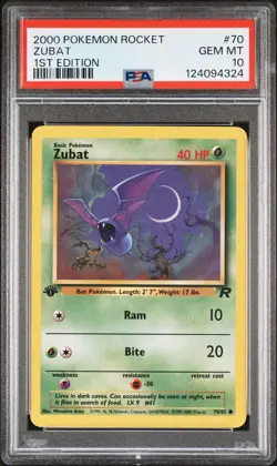 2000 POKEMON ROCKET 1ST ED #70 ZUBAT PSA 10 - Image 1