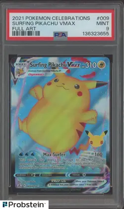 2021 Pokemon Celebrations #009 Full Art Surfing Pikachu VMAX PSA 9 MINT - Image 1
