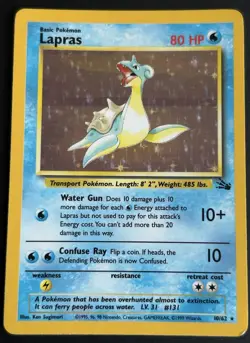 Pokemon Lapras 10/62 Fossil Holo Rare Wizards of the Coast 1999 LP - Image 1