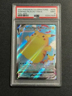 PIKACHU 2021 POKEMON CELEBRATIONS FULL ART SURFING PIKACHU VMAX #009 PSA MINT 9 - Image 1