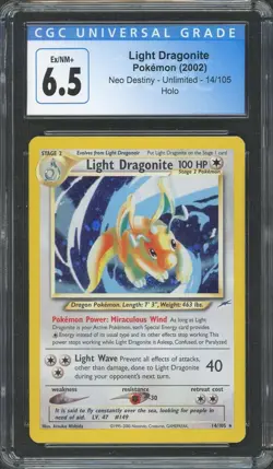 2002 Pokemon Neo Destiny Light Dragonite 14/105 CGC 6.5 - Image 1