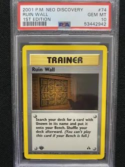 2001 Pokemon Neo Discovery 1st Edition Ruin Wall 74/75 PSA 10 Gem Mint - Image 1