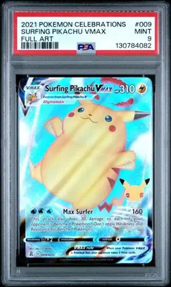 2021 POKEMON CELEBRATIONS #009 SURFING PIKACHU VMAX FULL ART PSA 9 MINT - Image 1