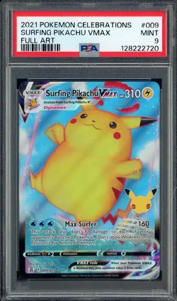 2021 Pokemon Celebrations Full Art #009 Surfing Pikachu VMax PSA 9 GEM MINT - Image 1