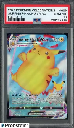 #3 2021 Pokemon Celebrations Full Art #009 Surfing Pikachu VMax PSA 9 MINT - Image 1