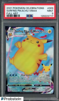 #1 2021 Pokemon Celebrations Full Art #009 Surfing Pikachu VMax PSA 9 MINT - Image 1