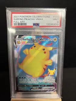 2021 POKEMON CELEBRATIONS #009 FULL ART/SURFING PIKACHU VMAX PSA 9 MINT - Image 1