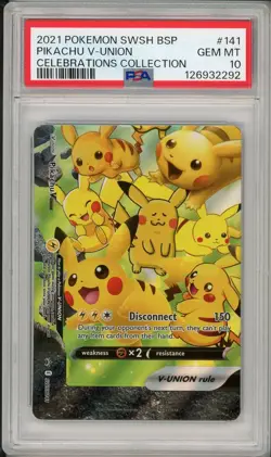 2021 Pokemon SWSH Black Star Promo Pikachu V-Union Celebrations #141 PSA 10 - Image 1