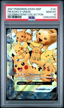2021 POKEMON SWSH BLACK STAR PROMO CELEBRATIONS COLL #141 PIKACHU V-UNION PSA 10 - Image 1