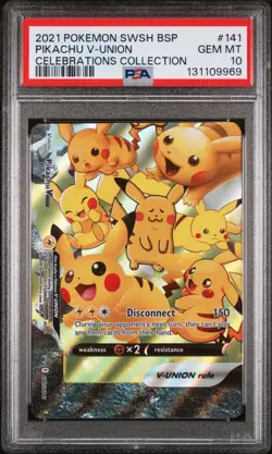 2021 POKEMON SWSH BLACK STAR PROMO CELEBRATIONS COLL #141 PIKACHU V-UNION PSA 10 - Image 1