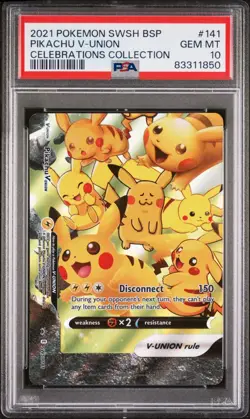 2021 POKEMON PIKACHU SWSH #141 BLACK STAR PROMO CELEBRATIONS COLL V-UNION PSA 10 - Image 1