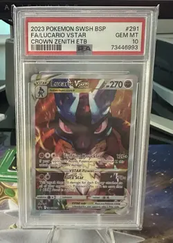 Pokemon 2023 Crown Zenith PSA 10 ETB Promo Lucario VSTAR TCG Card SWSH291 - Image 1