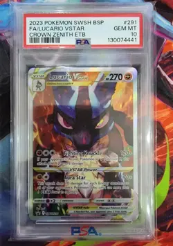 Pokemon 2023 Crown Zenith PSA 10 ETB Promo Lucario VSTAR TCG Card SWSH291 - Image 1