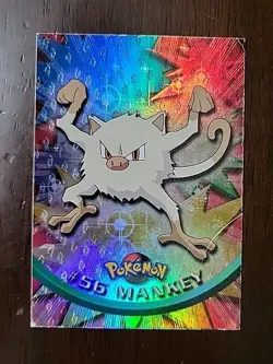 LP! RAINBOW BLACK Logo FLAMES 1999 Topps Pokemon TV Animation #56 MANKEY - Image 1
