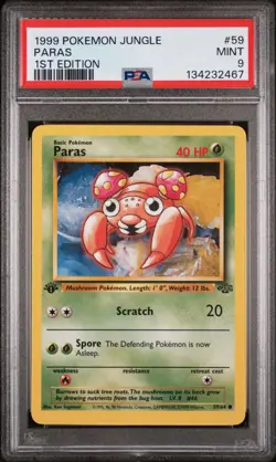 POKEMON CARD 1999 PSA 9 MINT JUNGLE SET 1ST EDITION #59 Paras - Image 1