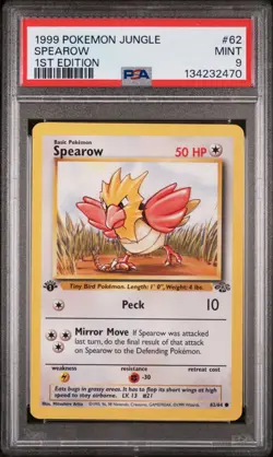 POKEMON CARD 1999 PSA 9 MINT JUNGLE SET 1ST EDITION #62 Spearow - Image 1