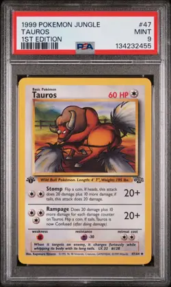 POKEMON CARD 1999 PSA 9 MINT JUNGLE SET 1ST EDITION #47 Tauros - Image 1