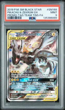2019 POKEMON SM BLACK STAR PROMO #SM168 FULL ART/PIKACHU & ZEKROM GX PSA 9 - Image 1